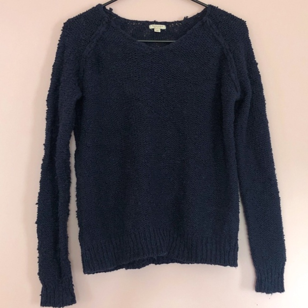 Navy Blue V-Neck Sweater Loose Knit Sweater
